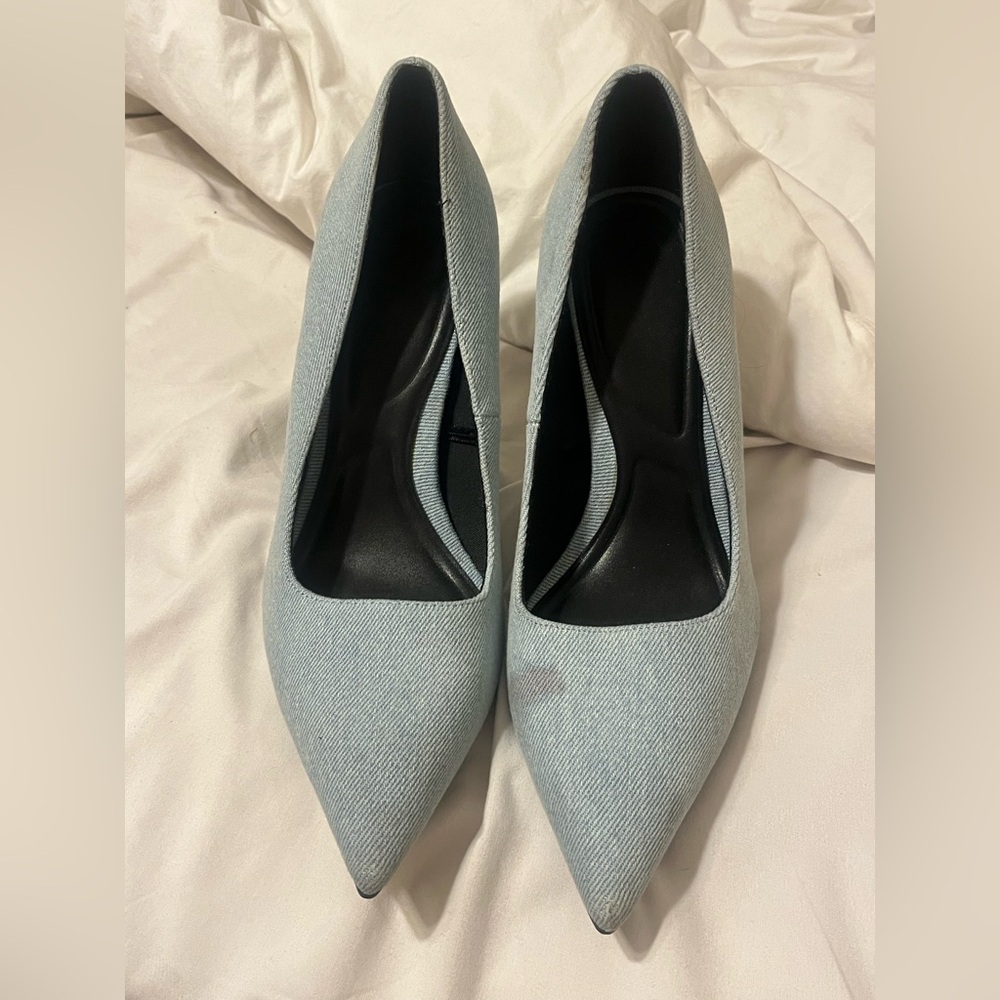 Zara Denim Heels Sleek Minimalist Design